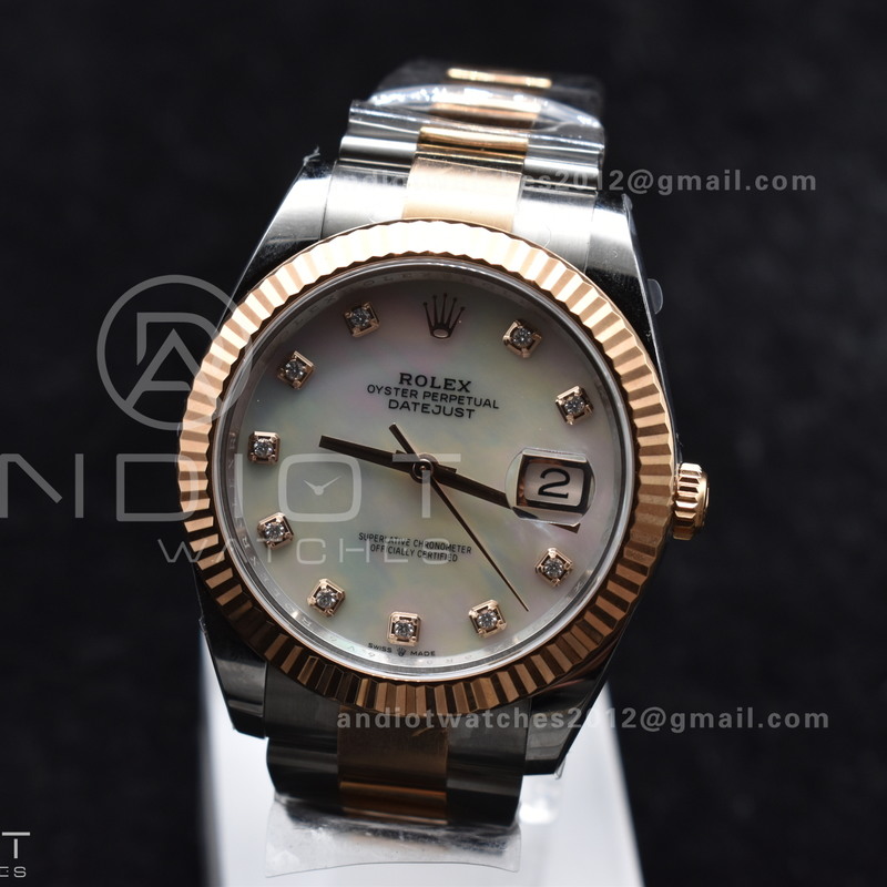 DateJust 41 126331 Clean 1:1 Best Edition 904L Steel White MOP Diamonds Dial RG on Jubilee Bracelet VR3235